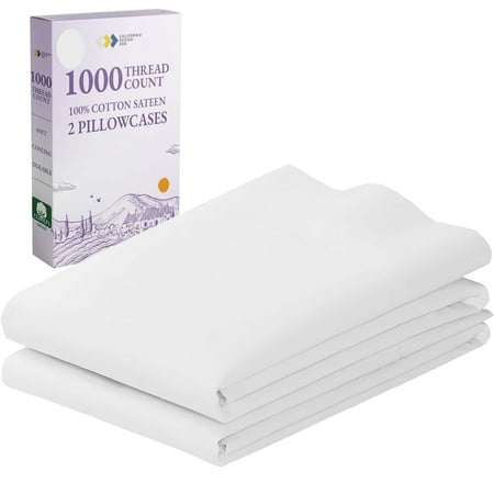 california design den 1000 thread count standard pillow cases  100% cotton sateen weave  soft hotel-quality set of 2 standard pillow cases fit standard or queen size pillows  bright white