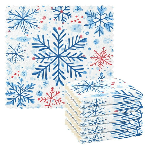 Ryvnso Hand Draw Snowflake Christmas Kitchen Towels Dish Clothes for Drying Dishes Cleaning Absorbent Set of 6