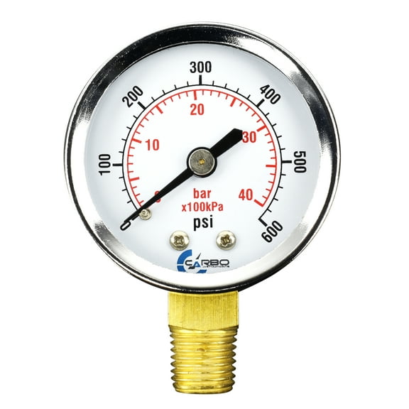 CARBO Instruments 2" Pressure Gauge, Chrome Plated Steel Case, Dry, 0-600 psi/kPa, Lower Mount 1/4" NPT