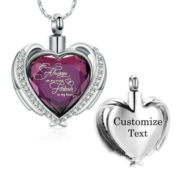 Crystal Heart Cremation Jewelry for Ashes Holder Urn Necklace for Ashes of Loved One -Always on my mind forever in my heart