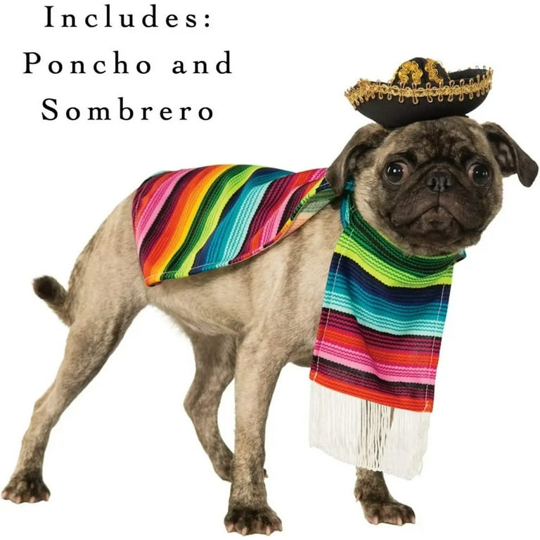 Dog Sombrero Hat Pet Serape Poncho Costume Multicolor Funny Dog