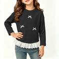 thumbnail image 5 of ITSAME Girls Long Sleeve T-Shirt Bow Lace Ruffle Hem Crew Neck Knit Ribbed Shirt Kids Fashion Casual Tops Black Size 2T, 5 of 10