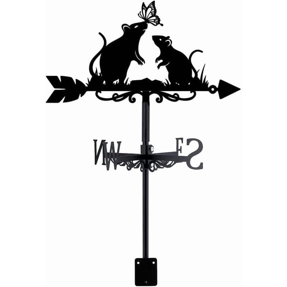 Weathervane Mouse Butterfly Wind Vane Weathercock Cute Mouse Metal Weather Vane for Garden Farmhouse Decorative Outdoor Weather Vanes Wind Direction Indicator DIY