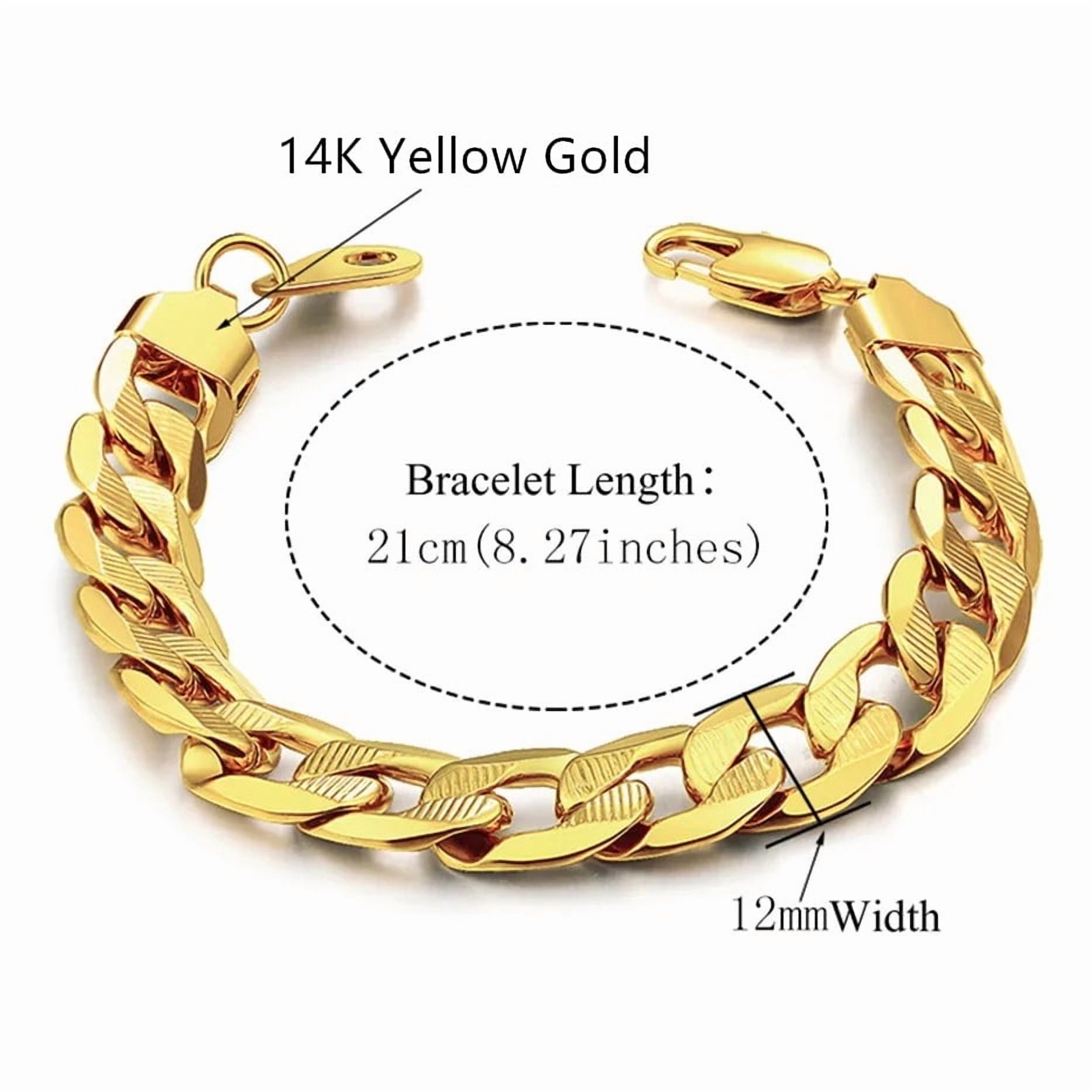 12mm Bracelets for Men Boys 14K Yellow Gold Cuban Link Chain Bracelet Homme Jewelry Gift