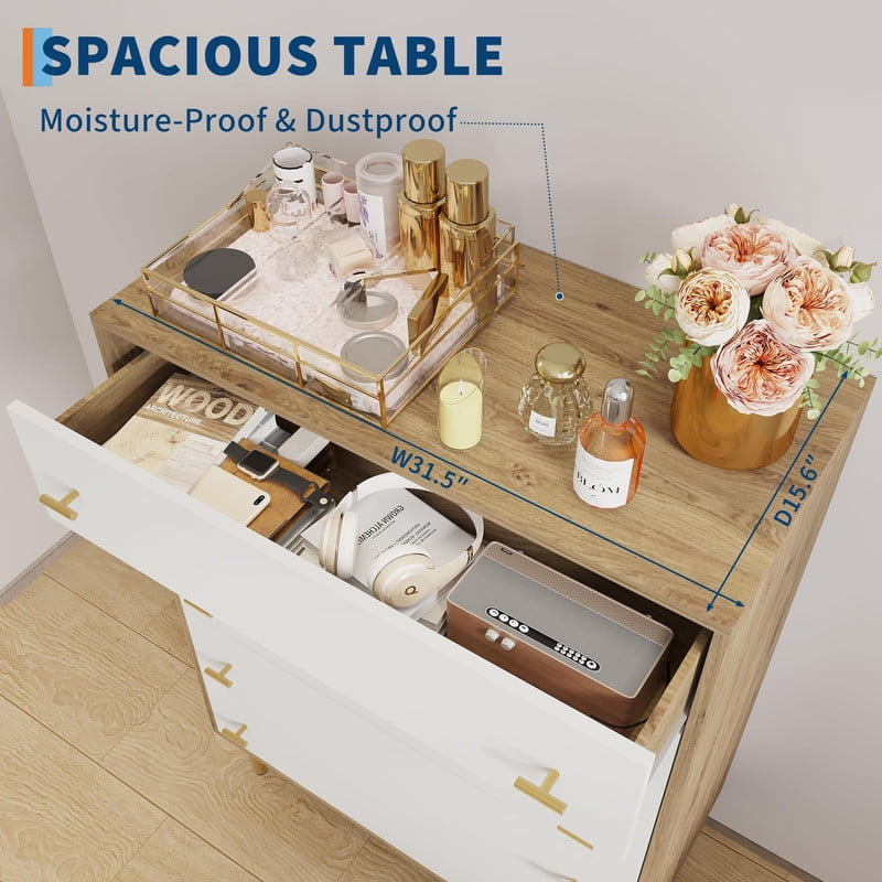 TROPOW 5 Drawers Dresser for Bedroom, 31.5" Wide Wood Rustic Chest of Drawers with Bar Handles, Vintage Design, Storage Dressers Organizer for Bedroom, Living Room, Hallway
