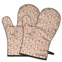 Cute Oven Mitts,Pink Christmas Gingerbread and Tree Pattern Oven Mitt 2-Pack Set,Kitchen Gloves for Oven,Heat Resistant Oven Mitts 7.7"x12"