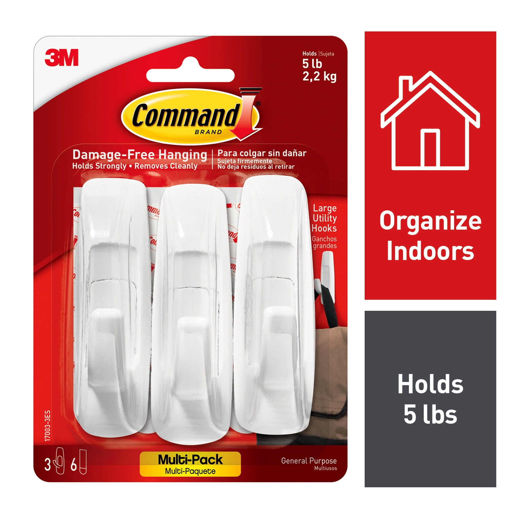 3M Command Large Utility Hooks Multi-Pack, 3 Per Pack, 3 Packs