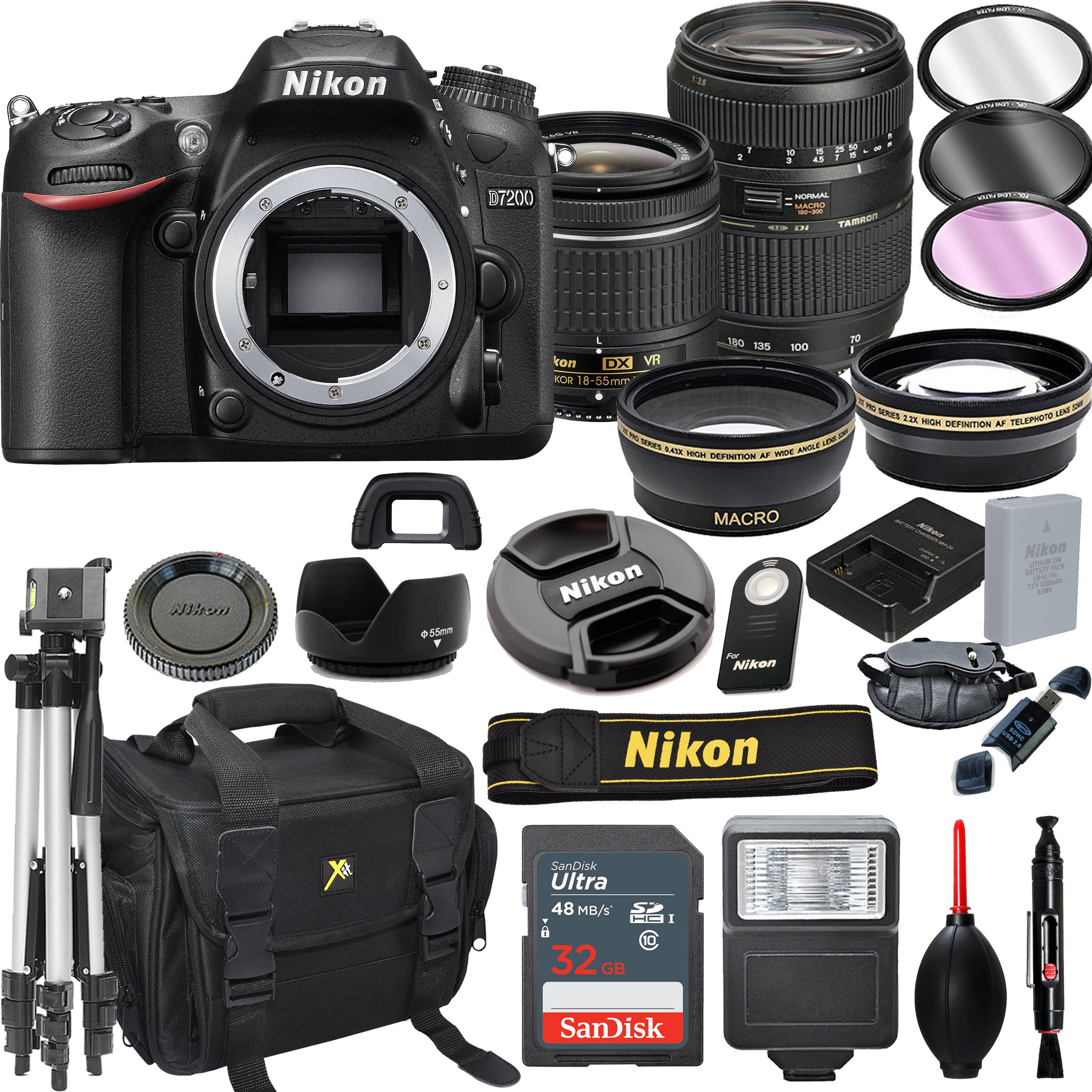 Nikon D7200 DSLR Camera with 1855mm VR + Tamron 70300mm + 32GB Card