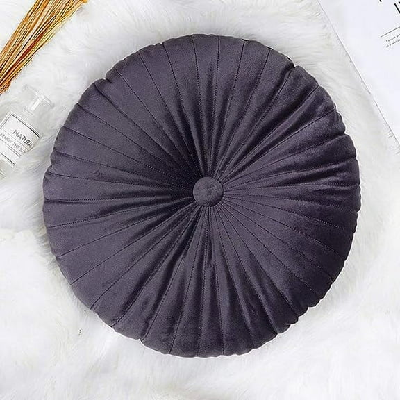 Namzi Round Shaped Decorative Throw Pillow with Insert, Solid Color Velvet Pillow Cushion for Bedroom Couch(14" x 14" x 3",Greya)