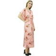 thumbnail image 5 of Bimba Floral Peach Satin Kimono Long Bridesmaid Cover Up Drawstring Kaftan - 24, 5 of 8