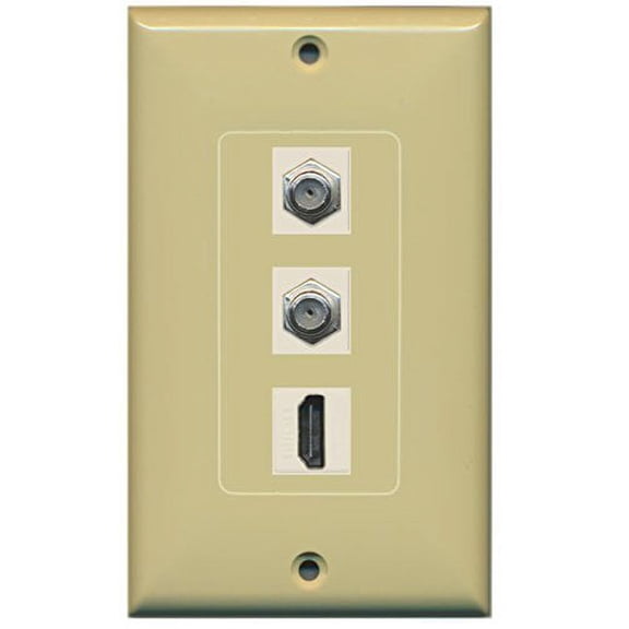 RiteAV - 1 Port HDMI 2 Port Coax Cable TV- F-Type Decorative Wall Plate - Ivory