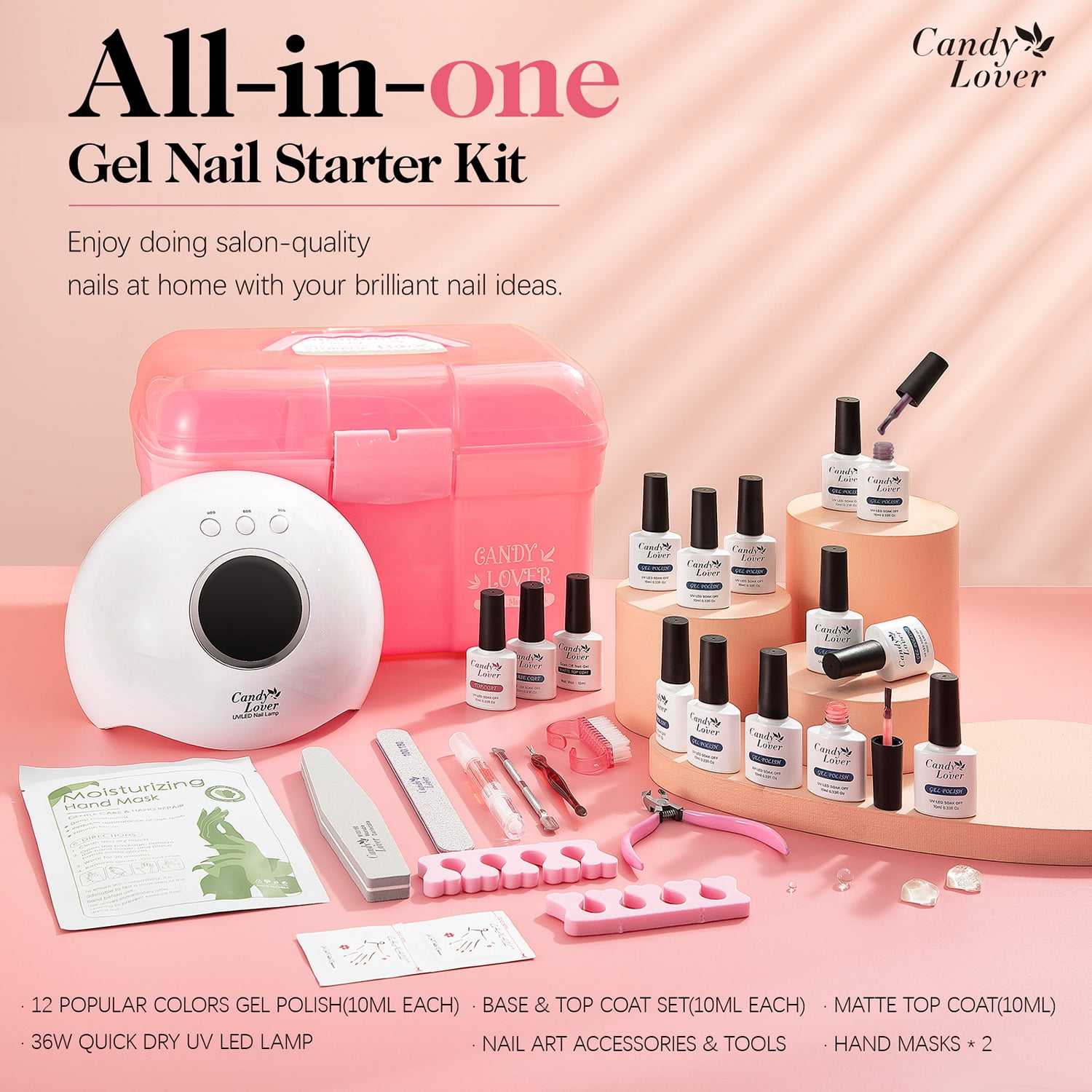 Candy Lover Gel Nail Polish Kit with UV LED Lamp, 12 Colors Rose Lover Gel Polish Starter Kit, All-in-One Quick Dry Soak Off Nail Gel Manicure Kit with DIY Tools Valentine Gift for Women