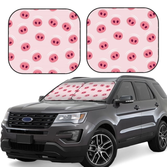 Balery Cute Pig Nose Parasol para parabrisas de coche de 2 piezas | Parasol plegable para parabrisas delantero de coche para la mayoría de sedanes-Medium