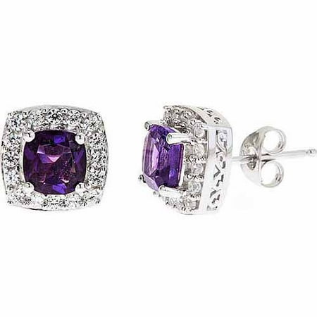 Amethyst and Created White Sapphire Sterling Silver Earrings