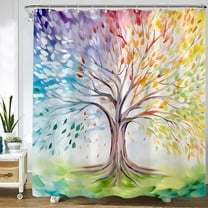 Colorful Tree Shower Curtain Abstract Aesthetic Oil Painting Shower Curtains for Bathroom Pretty Cute Nature Art Waterproof Fabric Bath Curtain Decor with Hooks 72x 72