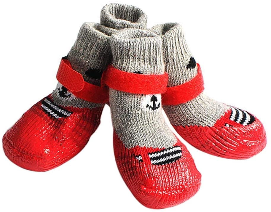 Non-Slip Dog Socks, Waterproof Cotton Pet Boots For Indoor (Red) S