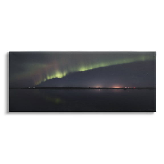 Stupell Industries Northern Lights Over Sea Nature Photography Gallery Wrapped Canvas Print Wall Art, 24 x 10