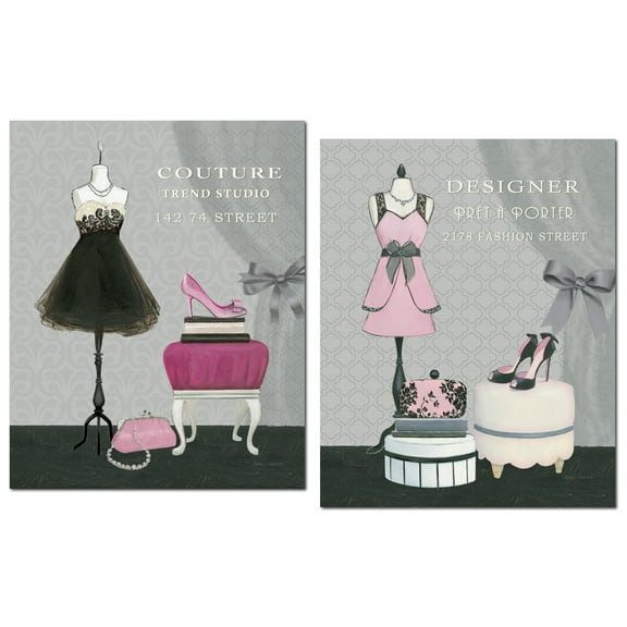 Trendy Grey, Black and Pink New York Dress Silhouette, Purse and Heels by Marco Fabiano; Two 11x14in Paper Posters