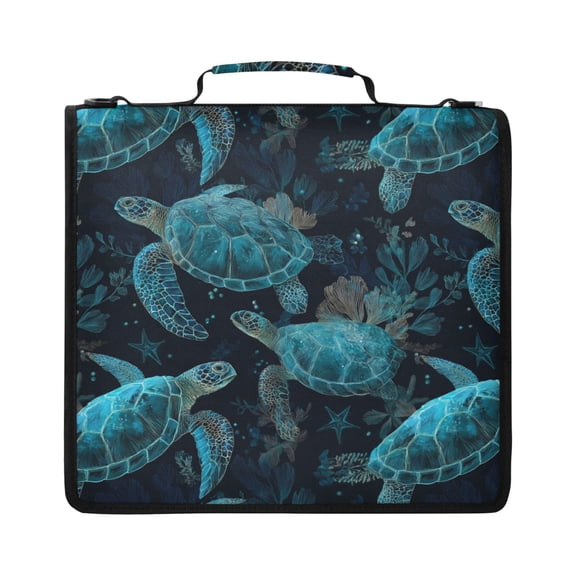 Zipper Binder with Shoulder Strap 2 inch 3 Ring Waterproof File Folder Organizer Bag 500 Sheet Green Sea Turtles Pattern