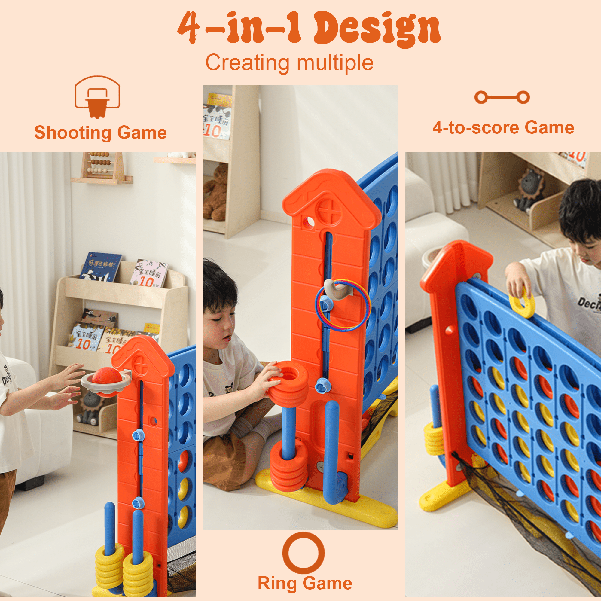 Aukfa 4-to-Score Giant Game Set,Giant 4 Row Game with Carrying Bag & Tail Design for Holiday Parties/Family Gatherings,Orange