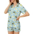 thumbnail image 3 of SKQIT Ensembles de Pyjama à Manches Courtes pour Femmes, 2 Pcs en Satin Doux Imprimé Mignon Chemise Boutonnée et Shorts, 3 of 8