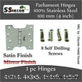 thumbnail image 7 of Ssiskcon Stainless Steel Parliament Door Hinge 4 in x 3 in x 5 Self Drilling Screws Brushed Satin 32D (Pack of 1), 7 of 7