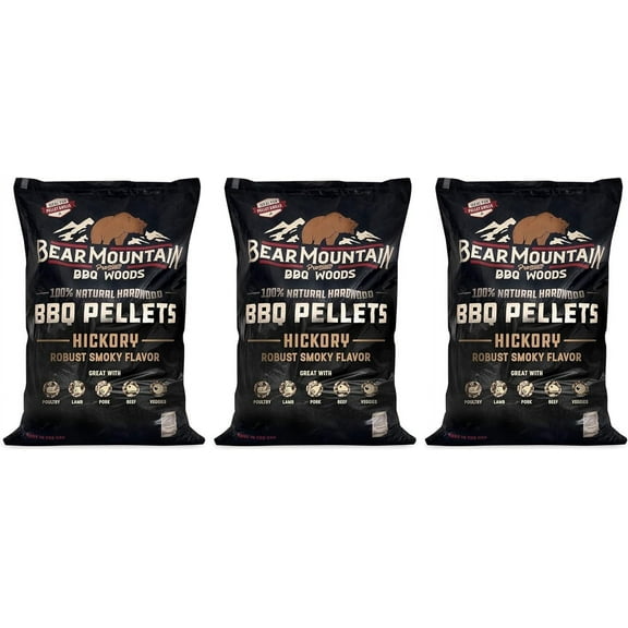 Bear Mountain FK14 Premium All Natural Low Moisture Hardwood Smoky Hickory BBQ Smoker Pellets for Outdoor Grilling, 20 Pound Bag 3 Pack