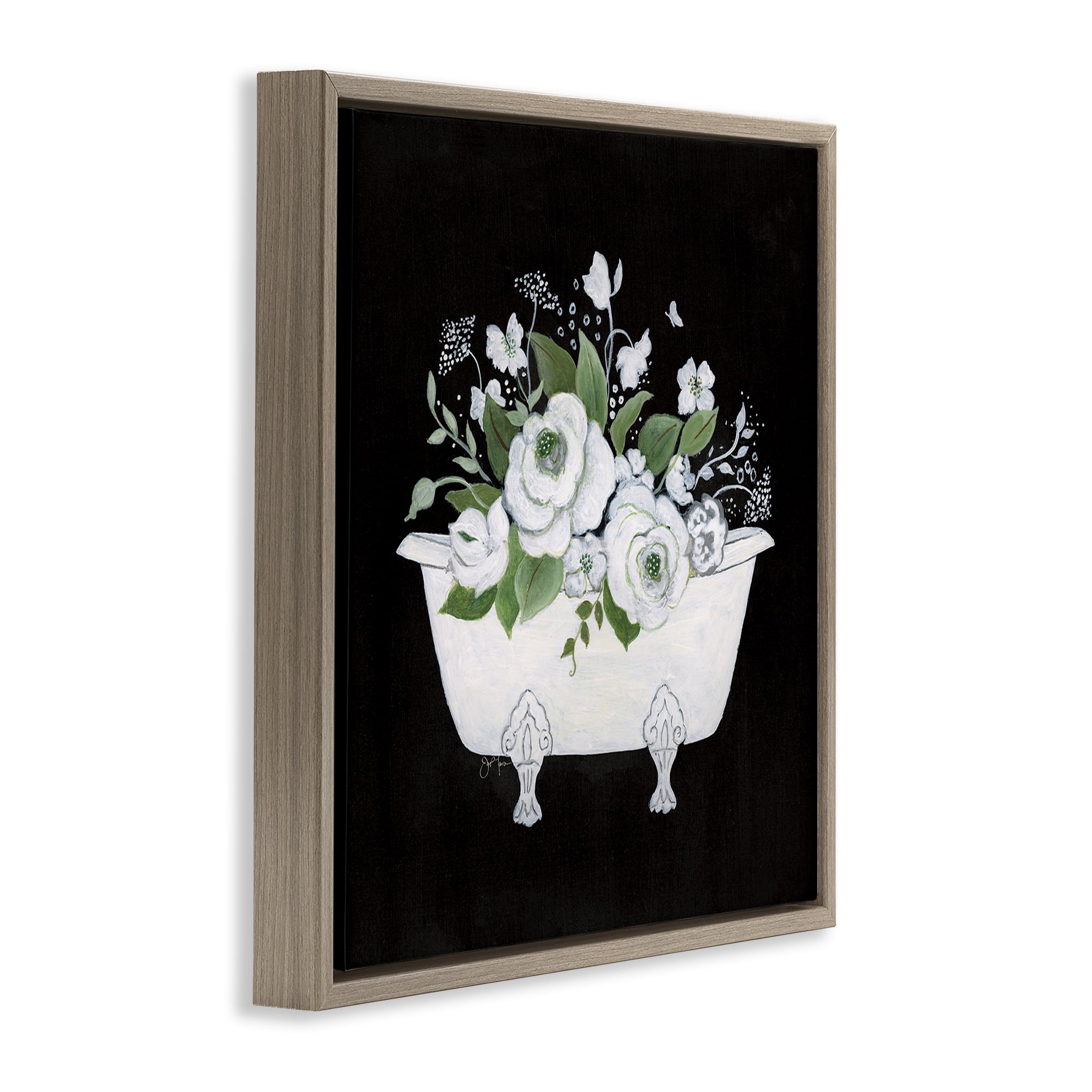 Stupell Industries White & Black Bath Typography Painting Brown Floater Framed Canvas Art Print Wall Art, 25 x 25