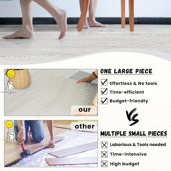 Self Adhesive Vinyl Flooring Roll 23.6"x 196"/32 Sq.Ft Wood Grain Peel Stick Floor Tiles, Wear-Resistant and Waterproof Vinyl Plank Flooring for Bedroom Living Room Office Balcony RV White Grey