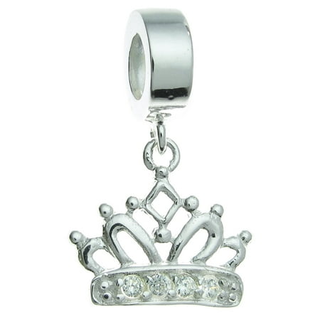 Crown Slide Charm - Queenberry Sterling Silver Crown Clear Cubic Zirconia European Style Dangle Bead Charm Fits Pandora