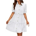 thumbnail image 2 of Robes Maxi pour Femmes 2023 avec Manches Robe Décontractée Mode Couleur Unie Printemps et Été Col à Revers Manches Courtes en Solde, 2 of 8
