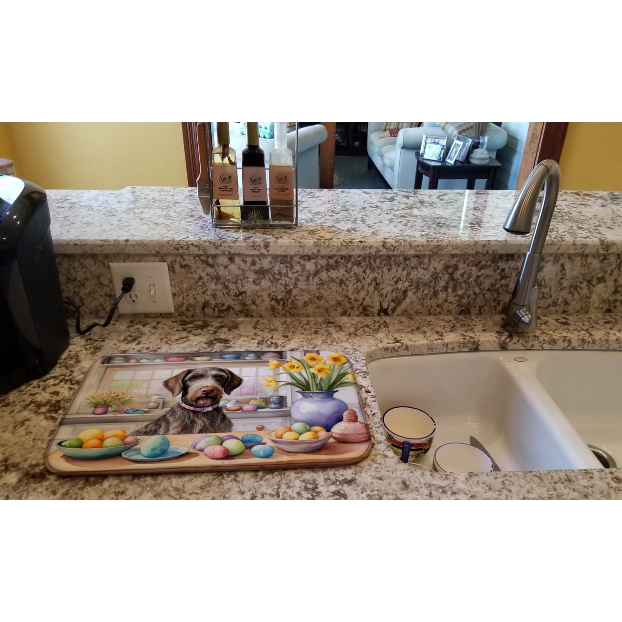 Decorating Easter German Wirehaired Pointer Dish Drying Mat