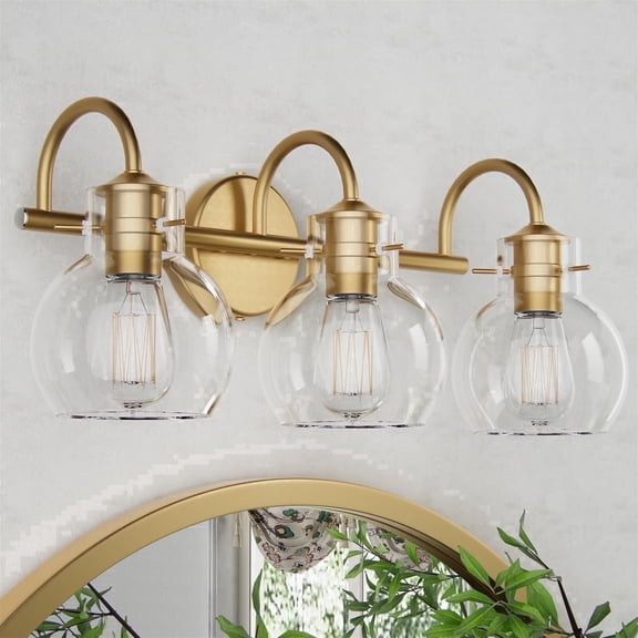 Modern Vanity Light, 3-Light Wall Sconce with Clear Glass Globe for Bedside - PAIHOME Bathroom Light Fixtures, 21"×9", Gold