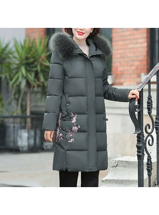 Women's Hooded Puffer Jacket Grey Winter Coat –