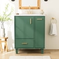 thumbnail image 2 of 24" Bathroom Vanity with Sink, Modern Bathroom Cabinet with Deep Drawer, 2-Tier Pull-Out Basket, Soft-Close Door, Solid Wood Frame, for Small Bathroom, Powder Room, Green, 2 of 11