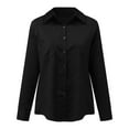 thumbnail image 4 of MRULIC shirts for women Womens Casual Button Down Shirts V Neck Long Sleeve Collared Office Work Blouses Tops With Pocket Women Shirts Black + L, 4 of 9