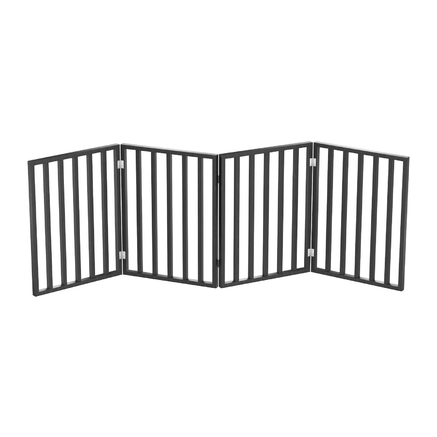 4-Panel Indoor Foldable Dog Fence for Stairs, Hallways, or Doorways - 72x24-Inch Wood Freestanding Dog Gates  (Black)