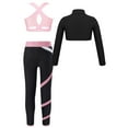 thumbnail image 2 of TiaoBug Kids Girls Gymnastic Athletic Sport Dance Outfit Long Sleeve Mock Neck Crop Top with Legging Set Pink 6, 2 of 7