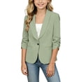 thumbnail image 4 of mgoYE Girls Blazer Jacket Teen Open Front 3/4 Sleeve Blazers Kids Graduation Formal Suit Jackets with Pockets One Button(Green,8-9 Years), 4 of 7