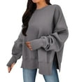 thumbnail image 3 of Qetyuw Oversized Side Split Tops for Women Basic Long Sleeve Sweatshirts Casual Crew Neck Pullover Basic Daily Athletic Tee Shirts, 3 of 6