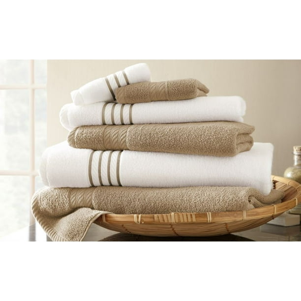 Spring Bloom 6Piece Quick Dry Stripe Towel Set Taupe