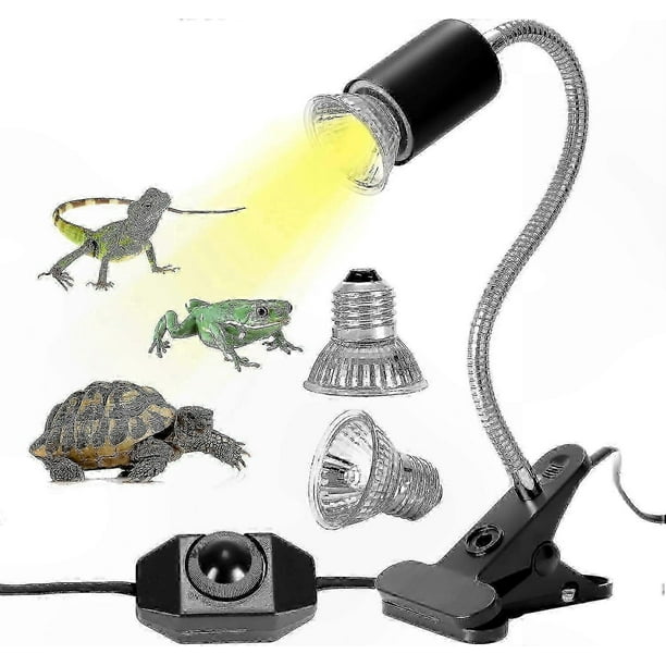 Reptile Heat Lamp Kit with 2 UV-A/UV-B Bulbs 25W/50W for Tortoises Lizards Snakes Chameleons Long Base 360° Rotation