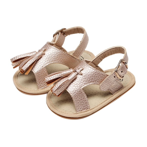 LNMQLPDBS Baby Girls Open Toe with Tassels Shoes Outdoor Casual Summer First Walkers Shoes Toddler Flat Sandals for 3-24 Months Soft Sole Leather Lightweight Breathable Beach Shoes Gold 3-6 Months