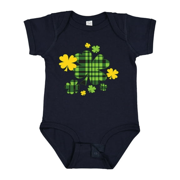 Inktastic St. Patrick's Day Plaid Green and Yellow Shamrocks Boys or Girls Baby Bodysuit