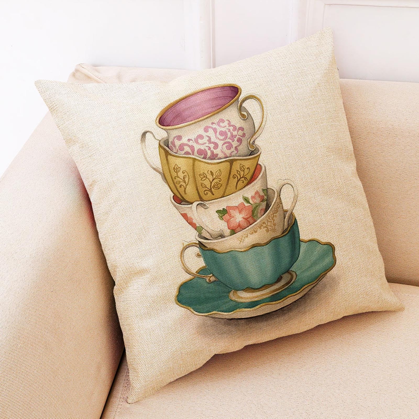 Cotton Linen Coffee Cup Pillow Case Sofa Waist Throw Cushion Cover Home Decor