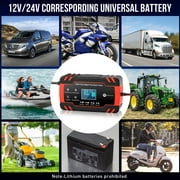 HUSGW Battery Charger 12V8A 24V4A Fully-Automatic Smart Car Battery Charger, Battery Maintainer Trickle Charger, and Battery Desulfator with Temperature Compensation