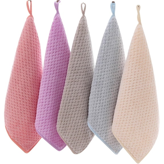 5-Pack Super Absorbent Hand Towels, 10x10 Inch with Hanging Loops for Kitchen & Bathroom