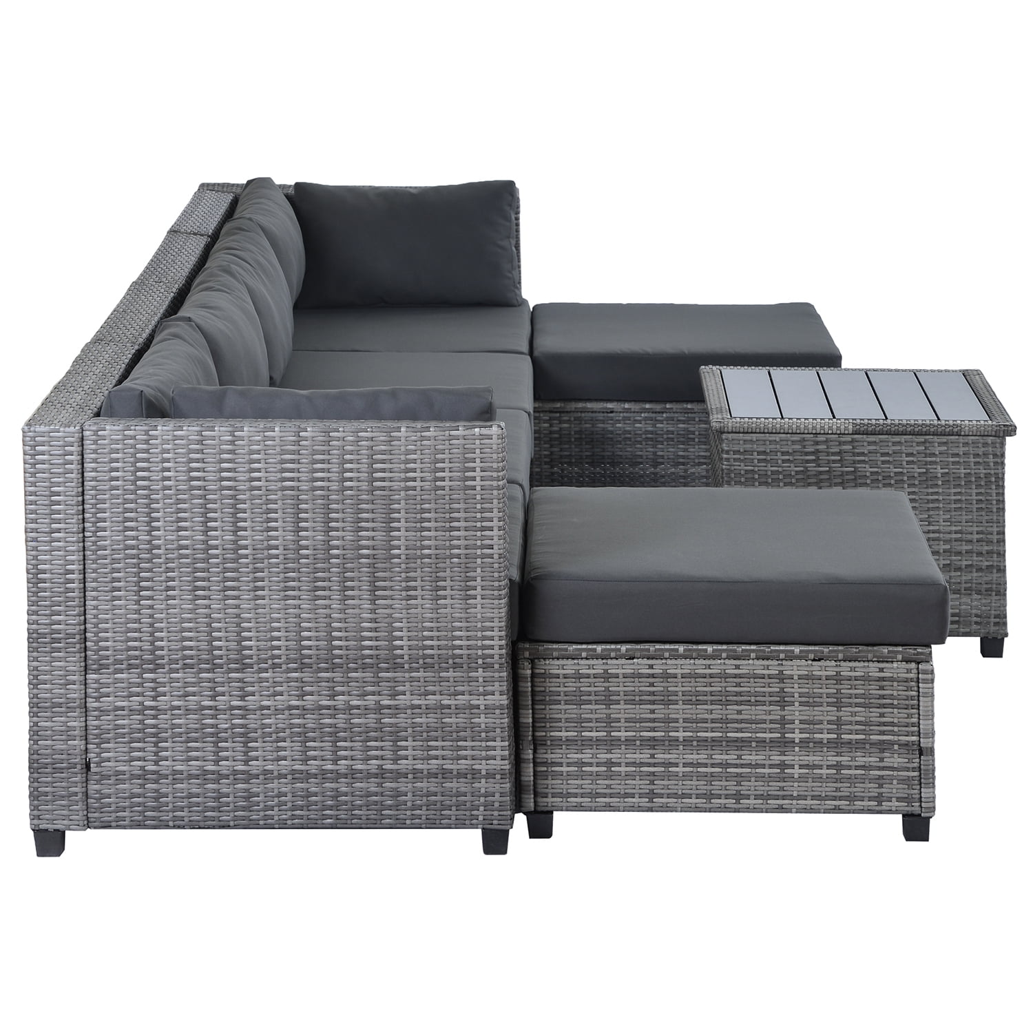 Kadyn 7 Piece Rattan Sectional Seating Group, Outdoor Conversation Sofa Set, Outdoor Ratten Sofa NEW with Cushions and Table, Gray