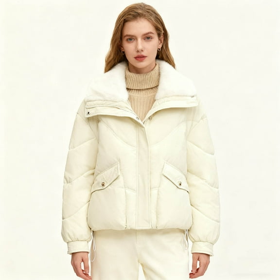 FDGIU Women's Quilted Jacket - Long Sleeve Full Zip Lightweight Insulated Coat, Plus Size Casual Winter Outerwear with Pockets