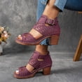 thumbnail image 5 of Summer Fashion Sandals For Women Casual Hollowed Out High-Heeled Coarse Heel Plus Large Buckle Roman Spring And Summer Shoes Wine∣ Size 6, 5 of 8